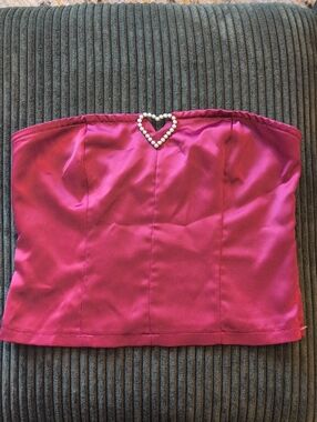 Red Strapless Pearl Heart Bustier Top